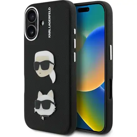 Karl Lagerfeld Grained PU K&CH Heads kryt iPhone 16 černý
