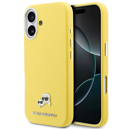 Karl Lagerfeld PU Karl and Choupette Heads Pins MagSafe kryt iPhone 17 žlutý