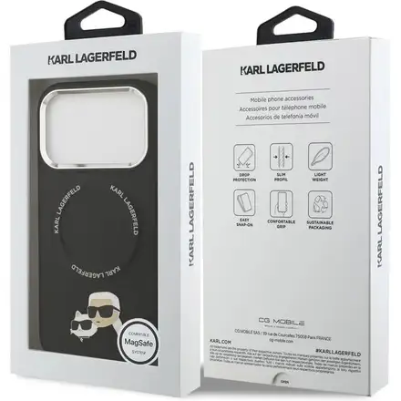 Karl Lagerfeld PU Karl and Choupette Heads Pins MagSafe kryt iPhone 17 Pro černý
