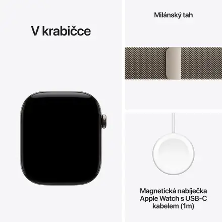 Apple Watch Series 12 GPS + Cellular 46mm Přírodní titan s přírodním milánským tahem - S/M