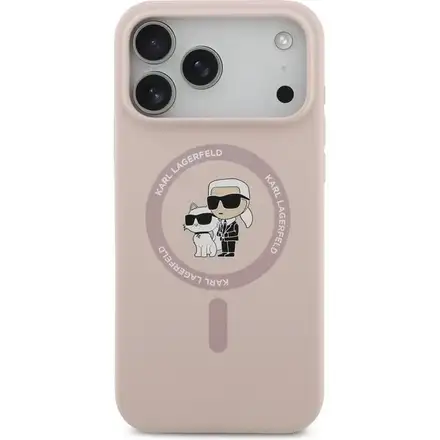 Karl Lagerfeld Liquid Silicone Karl and Choupette MagSafe kryt iPhone 17 Pro růžový
