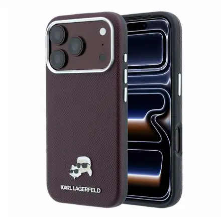 Karl Lagerfeld PU Grained Semi Wrap K&CH Heads Magsafe kryt iPhone 18 Pro Max tmavě červená