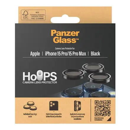 PanzerGlass ochranné sklo Hoops pro iPhone 15 Pro/15 Pro Max-Black Metal