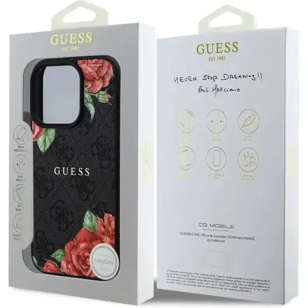 Guess PU Leather 4G Roses MagSafe kryt iPhone 16 Pro černý