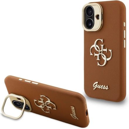 Guess PU Grained 4G Logo Stand Camera Frame kryt iPhone 16 hnědý
