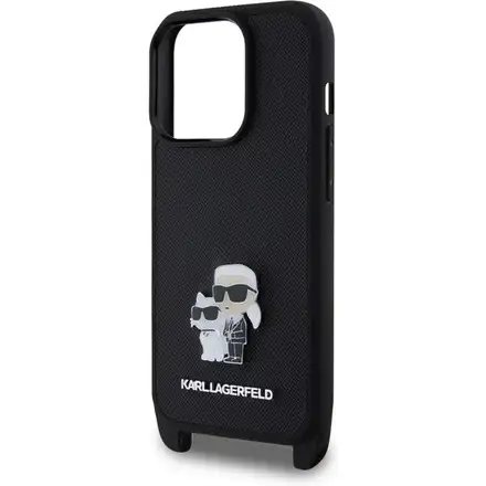 Karl Lagerfeld Saffiano Crossbody Popruh Metal Karl and Choupette kryt iPhone 15 Pro černý