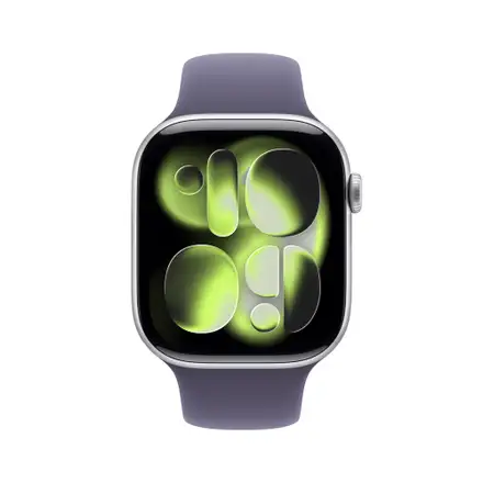 Apple Watch Series 11 GPS 46mm Stříbrný hliník s mlžně fialovým sportovním řemínkem - M/L