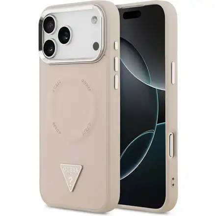 Guess PU Leather Triangle Logo MagSafe kryt iPhone 17 Pro Max růžový