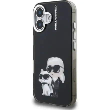 Karl Lagerfeld IML Aquarelle Karl and Choupette kryt iPhone 16 černý
