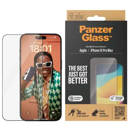PanzerGlass ochranné sklo UWF pro iPhone 15 Pro Max-Black Frame