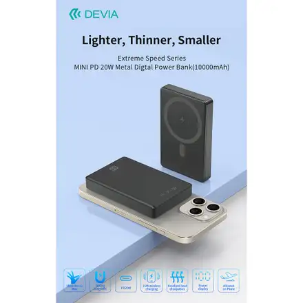 Devia powerbank Extreme Speed Series Mini Magnetic 10.000 mAh PD 20W-Space Gray