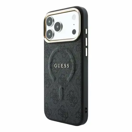 Guess PU Leather 4G Gold Frame Embossed MagSafe kryt iPhone 18 Pro černý