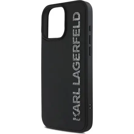 Karl Lagerfeld 3D Rubber Glitter Logo kryt iPhone 15 Max Pro černý