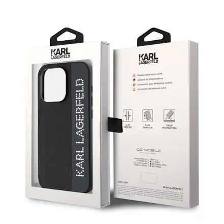 Karl Lagerfeld PU Saffiano Rhinestone Charm kryt iPhone 15 Pro Max černá