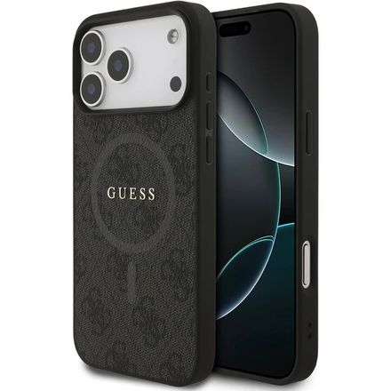 Guess PU Leather 4G Colored Ring MagSafe kryt iPhone 17 Pro černý