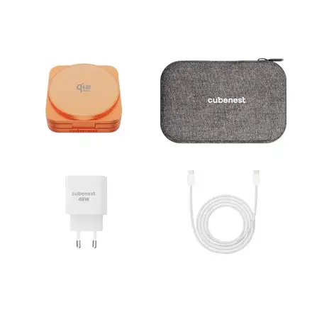 Cubenest Qi2.2 3v1 Skládací bezdrátová magnetická nabíječka SQ312 Ultra - oranžová