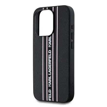 Karl Lagerfeld PU Saffiano Athleisure Stripe and Strap kryt iPhone 15 Pro Max černá