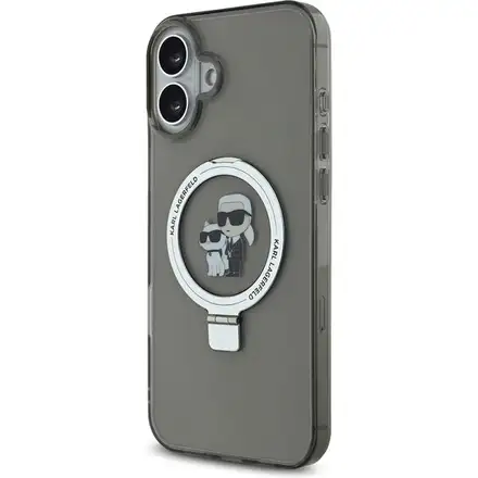 Karl Lagerfeld Ringstand Karl and Choupette MagSafe kryt iPhone 16 černý