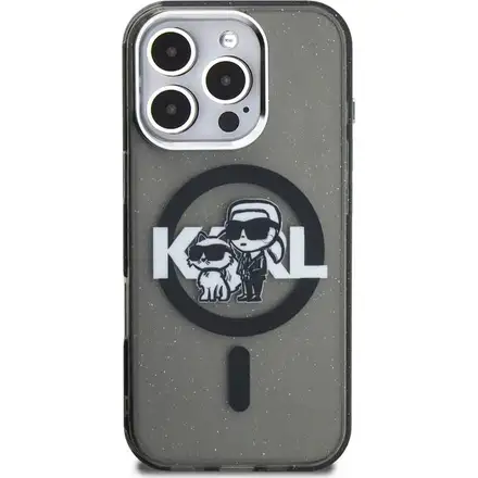 Karl Lagerfeld IML Glitter Karl and Choupette Sketch MagSafe kryt iPhone 16 Pro Max černý