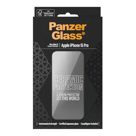 PanzerGlass ochranné sklo UWF Ceramic Protection pro iPhone 15 Pro-Black Frame
