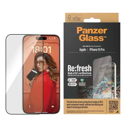 PanzerGlass ochranné sklo UWF Refresh pro iPhone 15 Pro-Black Frame