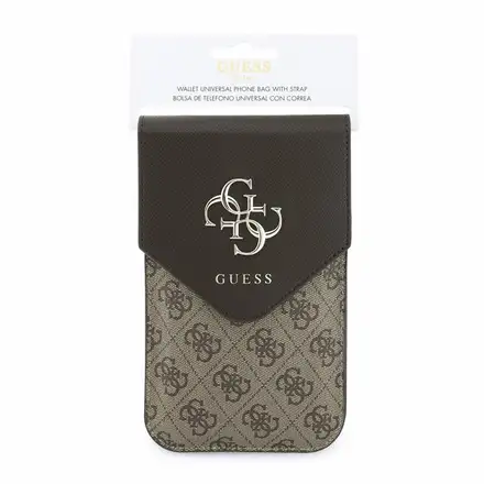 Guess PU Leather+Grained 4G Metal Logo Brašna na Telefon hnědá