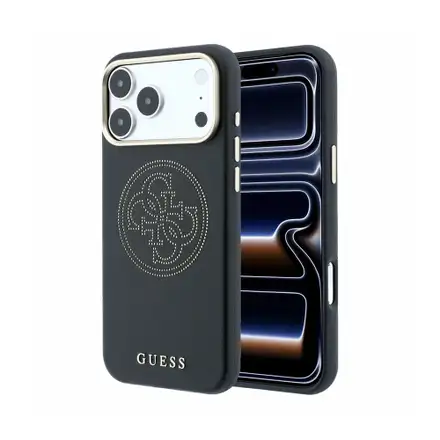 Guess PU Semi Wrap Perforated 4G Logo MagSafe kryt iPhone 18 Pro černý