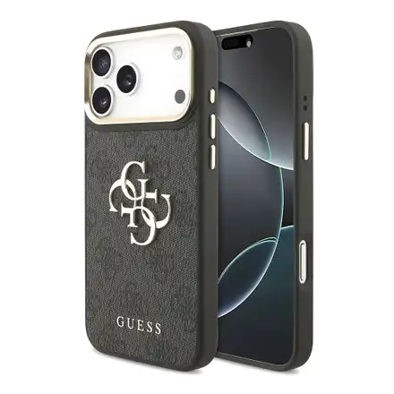 Guess PU Leather 4G Gold Frame MagSafe kryt iPhone 18 Pro černý