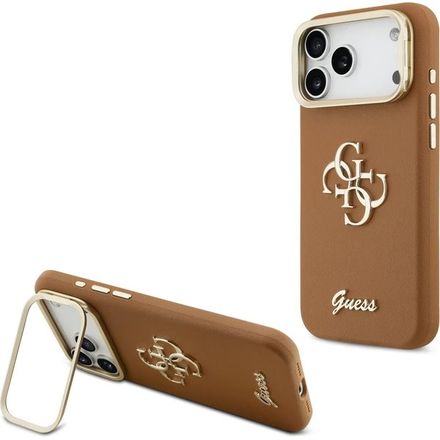 Guess PU Grained 4G Logo Stand Camera Frame kryt iPhone 17 Pro hnědý