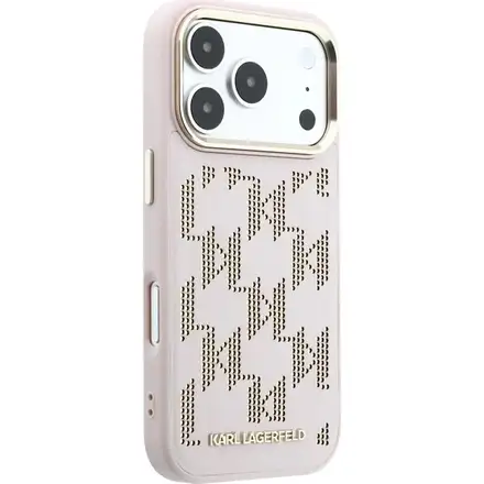 Karl Lagerfeld PU Perforated Monogram MagSafe MagSafe kryt iPhone 17 Pro Max růžový