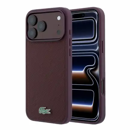 Lacoste PVC Iconic Petit Pique Metal Logo MagSafe kryt iPhone 18 Pro Max tmavě červený