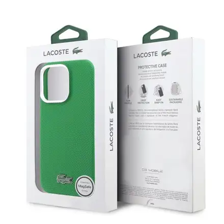 Lacoste PVC Iconic Petit Pique Metal MagSafe kryt iPhone 16 Pro zelený