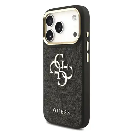 Guess PU Leather 4G Gold Frame MagSafe kryt iPhone 18 Pro černý