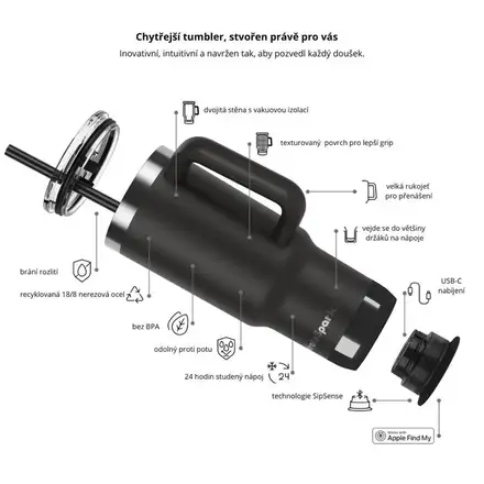 HidrateSpark PRO 2-chytrý termohrnek, 887 ml, černý *Rozbaleno*