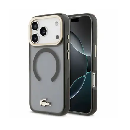 Lacoste PC/TPU Frosted Finish Gold Logo MagSafe kryt iPhone 18 Pro černý