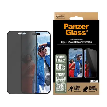 PanzerGlass ochranné sklo UWF Privacy pro iPhone 16 Plus/15 Plus - Black Frame