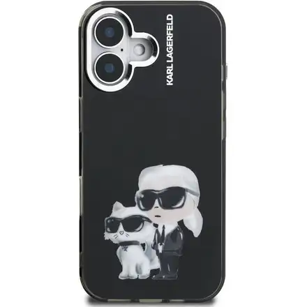 Karl Lagerfeld IML Aquarelle Karl and Choupette kryt iPhone 16 černý