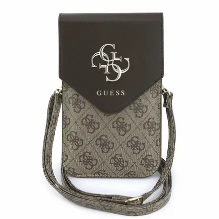 Guess PU Leather+Grained 4G Metal Logo Brašna na Telefon hnědá
