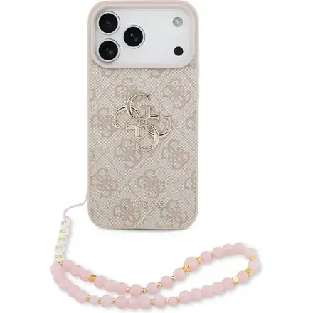 Guess PU 4G Metal Logo Strap kryt iPhone 17 Pro Max růžový