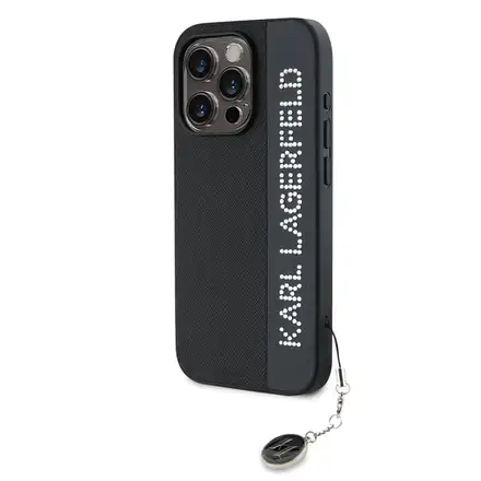 Karl Lagerfeld PU Saffiano Rhinestone Charm kryt iPhone 15 Pro Max černá