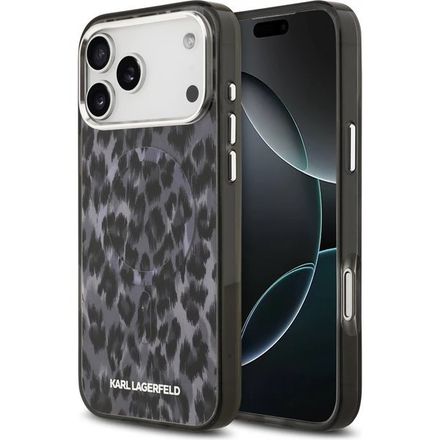Karl Lagerfeld IML Leopard MagSafe kryt iPhone 17 Pro šedá