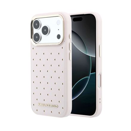 Karl Lagerfeld PU Perforated Gold Dots MagSafe kryt iPhone 17 Pro růžový