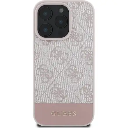 Guess PU 4G Stripe kryt iPhone 16 Pro Max růžový