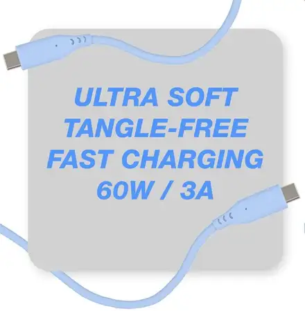 PremiumCord Silikonový kabel USB-C 60W 480Mbps modrý extra měkký a robustní kabel délky 1,5m