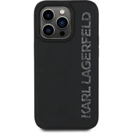 Karl Lagerfeld 3D Rubber Glitter Logo kryt iPhone 14 Pro černý