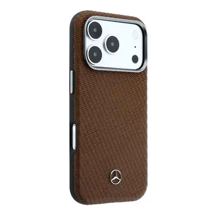 Mercedes PU Leather Wood Semi Wrap MagSafe Kryt pro iPhone 17 Pro Max hnědý