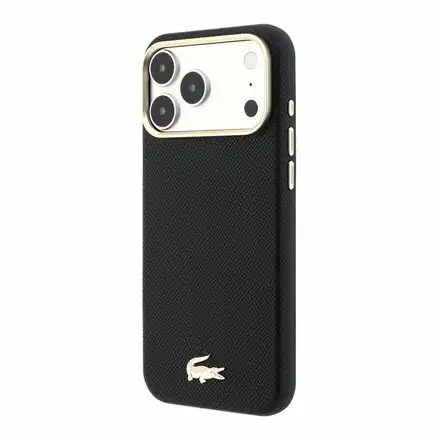 Lacoste PU Leather Champs Elysees Gold Logo MagSafe kryt iPhone 18 Pro Max černý