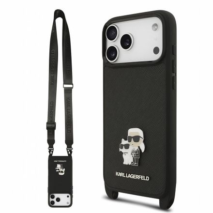 Karl Lagerfeld Saffiano Crossbody Popruh Karl and Choupette kryt iPhone 18 Pro Max černá