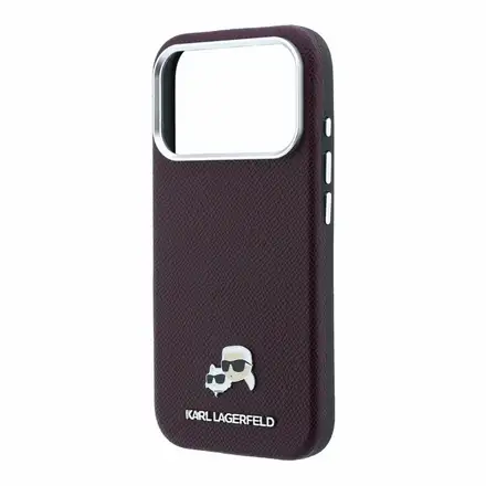 Karl Lagerfeld PU Grained Semi Wrap K&CH Heads Magsafe kryt iPhone 18 Pro tmavě červená