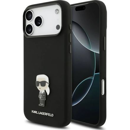 Karl Lagerfeld Liquid Silicone Metal Ikonik kryt iPhone 17 Pro černý